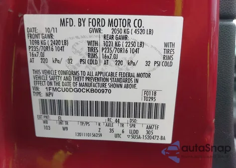 2012 Ford Escape Xlt z USA, uszkodzony, nr VIN 1FMCU0DG0CKB00970